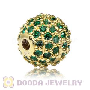 10mm Gold plated Sterling Silver Disco Ball Bead Pave Grass Green Austrian Crystal handmade Style