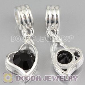 Silver plated alloy european beads dangle Heart charms with Black stone