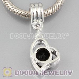Silver plated alloy european beads dangle Heart charms with Black stone