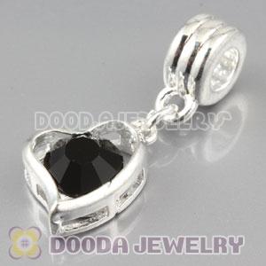 Silver plated alloy european beads dangle Heart charms with Black stone