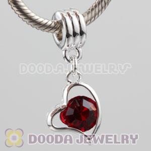 Silver plated alloy european beads dangle Heart charms with Red stone