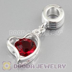 Silver plated alloy european beads dangle Heart charms with Red stone