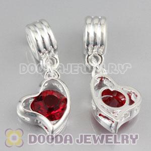 Silver plated alloy european beads dangle Heart charms with Red stone