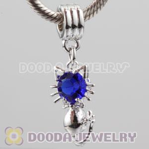 Silver plated alloy european beads dangle Cat charms with Blue stone