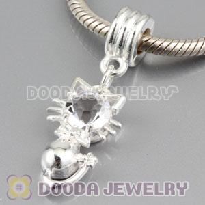 Silver plated alloy european beads dangle Cat charms with Clear stone