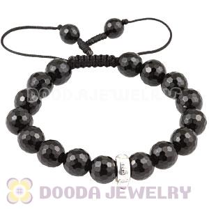 handmade Style Tscharm Jewelry Charm Bracelet Faceted Black Agate and Sterling Silver Beads