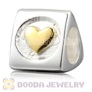 925 Sterling Silver Triangle Golden Heart charm Beads