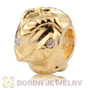 Gold plated 925 Sterling Silver Fish charm Beads with stone