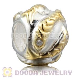 925 Sterling Silver Golden Fish charm Beads with stone