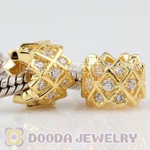 Gold plated Sterling Silver Grid charm Beads with Clear stones