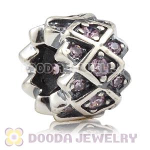 925 Sterling Silver Grid charm Beads with Pink stones