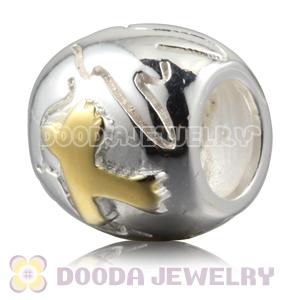 925 Sterling Silver Golden Peace Dove charm Beads
