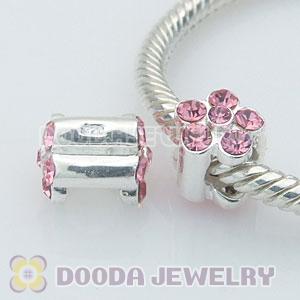 Solid Sterling Silver Charm Jewelry Beads with Pink Stone