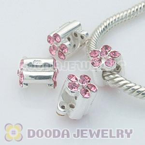 Solid Sterling Silver European Style Beads with Pink Stone