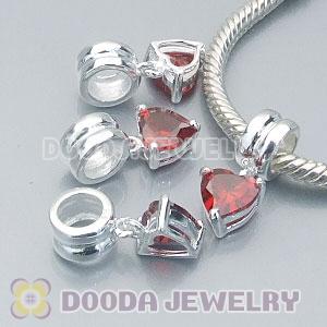 925 Sterling Silver European Beads Dangle Red Heart