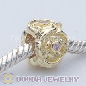 Gold Plated Charm Jewelry Silver Rose Beads with Stone in Flower