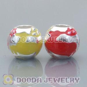 Solid Sterling Silver Charm Jewelry Beads enamel red and yellow deer