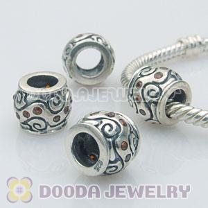 925 Solid Silver European Style Beads with Coffee Stone