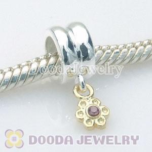 Solid Sterling Silver Charm Jewelry Beads Dangle gold plated flower bead with stone