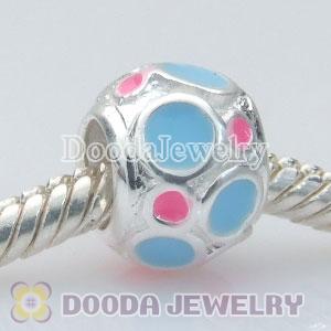 925 Solid Silver Charm Jewelry Beads Enamel blue pink DOTS