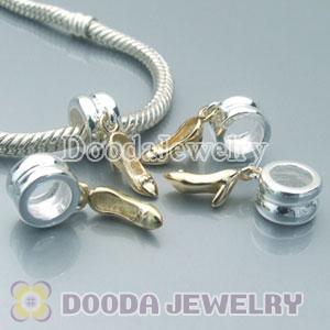 Solid Sterling Silver European Beads Dangle Gold Plated Shoe