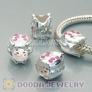 925 Solid Silver European Style Ladybug Beads with Stone