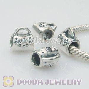 Solid Sterling Silver European Style Handbag Beads with Stone