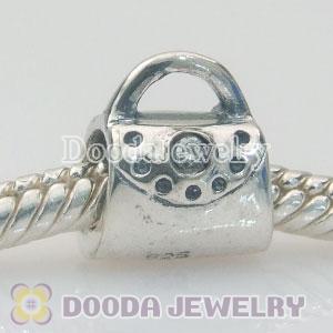 Solid Sterling Silver Charm Jewelry Handbag Beads with Stone