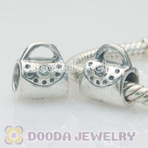 Solid Sterling Silver European Style Handbag Beads with Stone