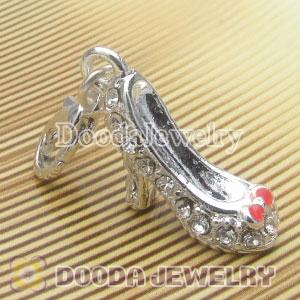 Wholesale Silver Plated Alloy high-heel shoe Charms with stone