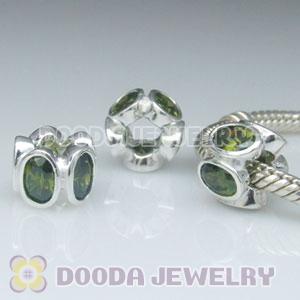 S925 Sterling Silver European Style Beads with Grass Green Stone