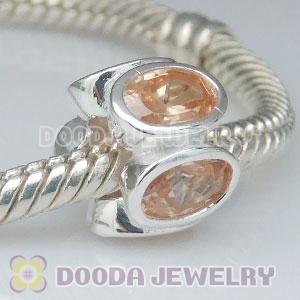 S925 Sterling Silver Charm Jewelry Beads with Champagne Stone