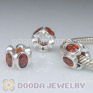 S925 Sterling Silver European Style Beads with Orange Stone