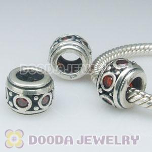 S925 Sterling Silver European Style Beads with Red Stone