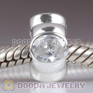 Solid Sterling Silver European Style Beads with White Stone