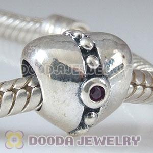 Solid Sterling Silver Charm Jewelry Heart Beads with Stone
