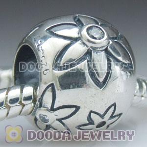 925 Sterling Silver Easter Lily Charm Beads with Stone fit European Largehole Jewelry Bracelet